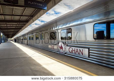 Adelaide Parklands Terminal, South Australia - August 4, 2019: The Ghan Train Ready To Depart For It