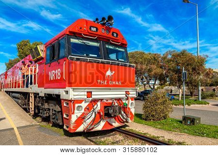 Adelaide Parklands Terminal, South Australia - August 4, 2019: The Ghan Train Ready To Depart For It