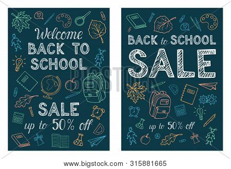 Back To School Vertical Flyer. Alphabet. Composition With Educational Pattern. Hand Written Letterin