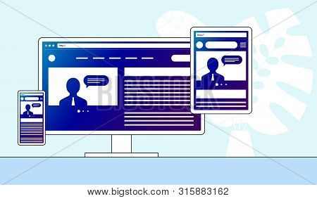 Responsive Adaptive Web Design. Website Open On Different Devices. Computer Pc Monitor, Tablet, Smar