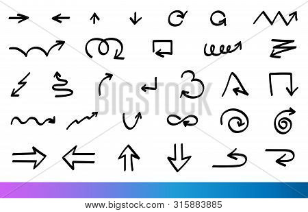 Isolated Vector Hand Drawn Arrows Doodle Set On White Background