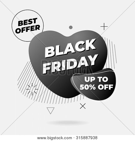 Sale Banner Template Design. Black Friday Best Offer On Abstract Liquid Shape. Flat Geometric Gradie