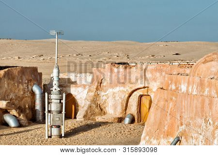 Houses In The Sahara Starship Decoration On A Sunny Day, Tunisia, Africa