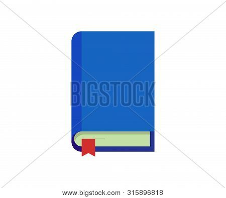 Closed Book With Blue Cover Red Bookmark. Education Flat Vector