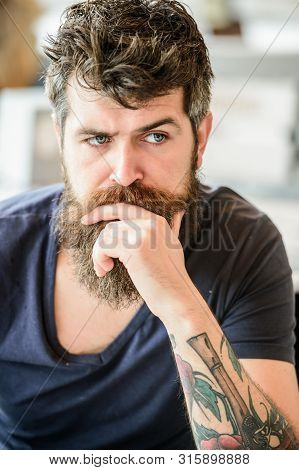 Brutal Male Needs Barber. Thoughtful Man Outdoor. Facial Skin Care. Waiting And Tinking. Mature Hips