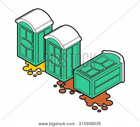 Portable Toilet Fell And Shit Leaked. Vector Illustration
 