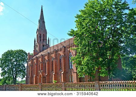 Slavsk, Russia - June 22, 2019: Haynrikhsvalde's Lutheran Church (1869).  Kaliningrad Region
