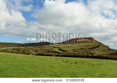 Scenic View Of Golden Cap In Dorset