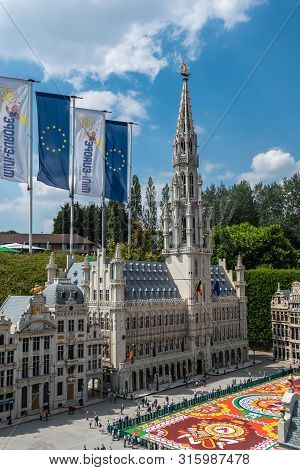 Brussels, Belgium - June 22, 2019: Mini-europe Exhibition Park. Grand Place With Flower Carpet And C