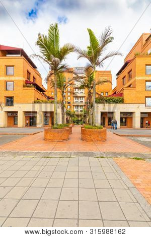 Bogota Colombia August 6 Pedestrian Path With Palms In El Dorado Avenue Shoot On August 6, 2019 Allo