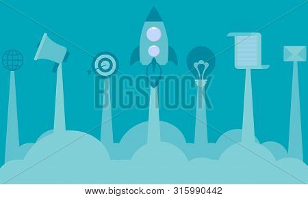 Flat Design Business Startup With Rocket Icon Illustration