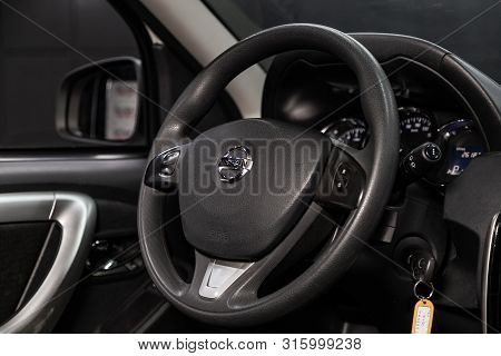 Novosibirsk, Russia - July 17, 2019:  Nissan Terrano, Close-up Of The Dashboard, Speedometer, Tachom