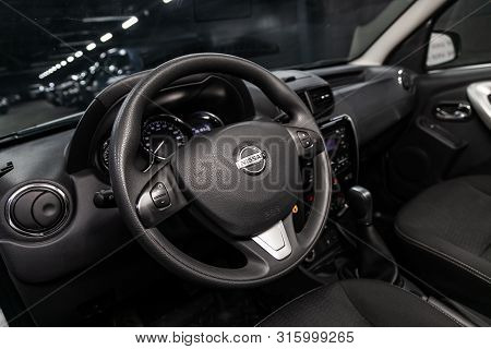 Novosibirsk, Russia - July 17, 2019:  Nissan Terrano, Close-up Of The Dashboard, Speedometer, Tachom