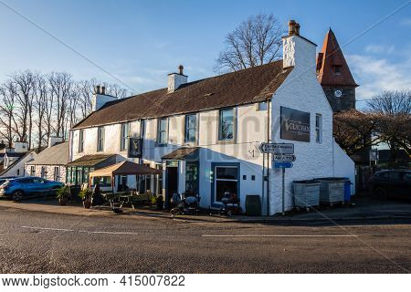 Dalry, Scotland - December 24th 2020: Clachan Inn In The Centre Of St. John's Town Dalry On A Winter