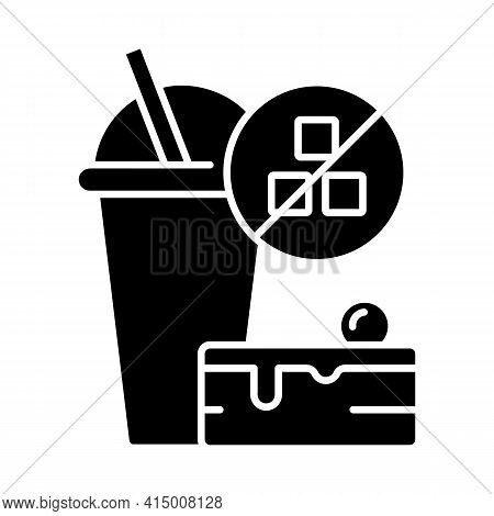 No Added Sugar Black Glyph Icon. Healthy Food. Weight Loss. Stop Overeating. Unhealthy Junk Food. No