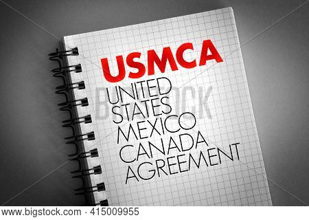 Usmca - United States Mexico Canada Agreement Acronym On Notepad, Concept Background