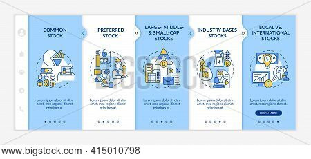 Investment Stocks Types Onboarding Vector Template. Responsive Mobile Website With Icons. Web Page W