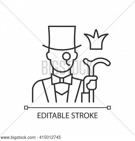 Aristocratic Elite Linear Icon. Posh Gentleman With Monocle. Rich Person. Upper Social Class. Thin L