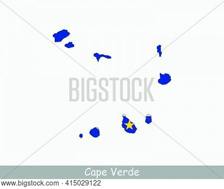 Cape Verde Map Flag. Map Of Cabo Verde With The Cape Verdean National Flag Isolated On White Backgro