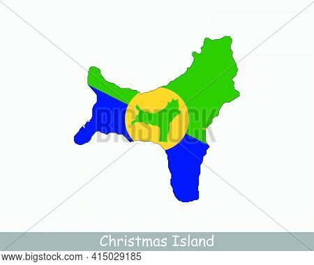 Christmas Island Map Flag. Map Of Christmas Island Australia Flag Isolated On White Background. Aust