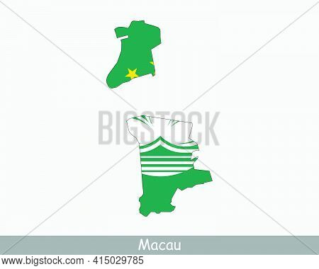 Macau Map Flag. Map Of Macao With Flag Isolated On White Background. Vector Illustration.