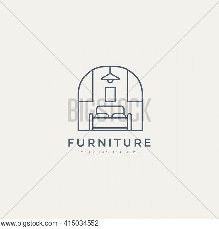Furniture Bedroom Hotel Minimalist Logo Template Vector Illustration Design. Simple Modern Line Art 