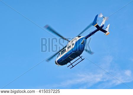 2020-09-06, Mendoza, Argentina. An Airbus Ec145 Helicopter, Belonging To The Public Safety Departmen