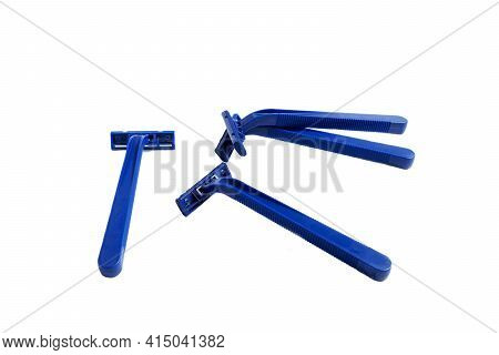 Non-permanent Blue Plastic Shaving Machine Isolated On White Background.