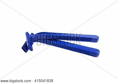 Non-permanent Blue Plastic Shaving Machine Isolated On White Background.