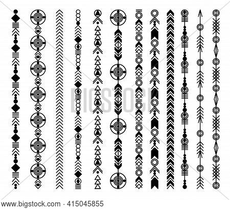 Ethnic Hand Drawn Vector Line Border Set. Boho Fashion Style Pattern. Vector Design Elements.