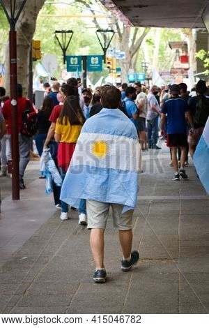 2020-10-12, Mendoza, Argentina: A Man Wrapped On An Argentinian Flag During A Protest Against The Na