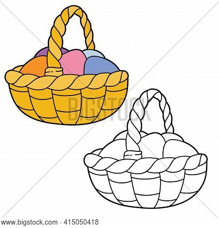 Vector Illustration Coloring Page With Cartoon Easter Eggs For Children, Coloring And Scrap Book, Pr
