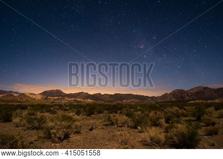 Starry Night Sky Above The Desert Near Uspallata, Mendoza, Argentina.