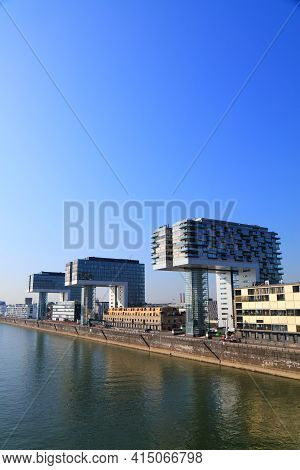 Cologne, Germany - September 21, 2020: Skyline Of Rheinauhafen District In Cologne City, Germany. Fo