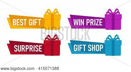Set Of Brigt Price Tags Or Label Stickers With Gift Box And Origami Paper Label