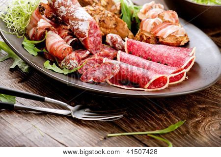 Salsiccia. Vari italiano prosciutto, salame e pancetta