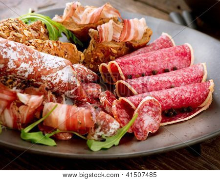 Salsiccia. Vari italiano prosciutto, salame e pancetta.  Carne cibo