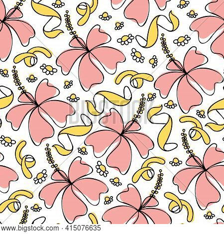 Hibiscus Herbal Tea Blend Pattern. Rose, Orange Peel And Chamomile Background.