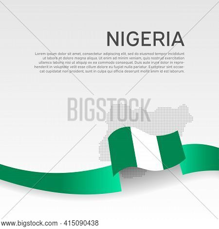 Nigeria Flag, Mosaic Map On White Background. Vector Banner Design, Nigeria National Poster. Cover F