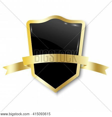Black Shield Gold Ribbon. Symbol, Sign, Logo, Emblem. Design Element. Data Protection. Stock Vector 