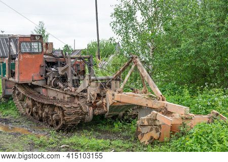 Russia - June 12, 2020. Sokolniki, Kuvshinovsky District, Tver Region, Russia. Skidder. An Old Broke