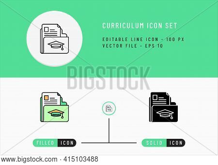 Curriculum Icons Set Editable Stroke Vector Illustration. Employment Business Symbol. Icon Line Styl