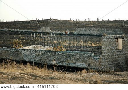 Deserted Landscape With Bombed Houses In Nagorno Karabakh