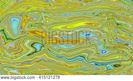 Abstract Yellow, Blue And Green Fluid Texture. Swirling Paint Effect Background. Color Gradient. Des