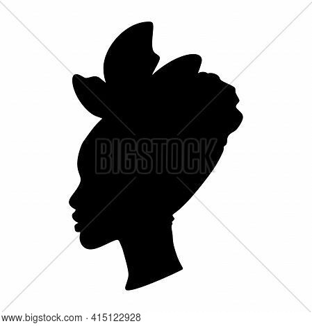 Silhoettes Of African American Women In A Head Wrap. Beautiful Black Girls Profile.