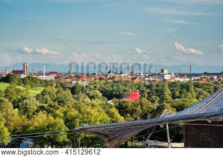 Munich, Germany - Jul 27, 2020: Stadium Of The Olympiapark In Munich, Germany, Is An Olympic Park Wh