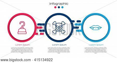 Set Line Pirate Hook, Skull On Crossbones And Vampire Teeth. Business Infographic Template. Vector