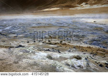 Hverir / Iceland - August 30, 2017: Hverir Geothermal And Sulfur Area Near Namafjall Mountain, Myvat