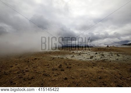 Hverir / Iceland - August 30, 2017: Hverir Geothermal And Sulfur Area Near Namafjall Mountain, Myvat