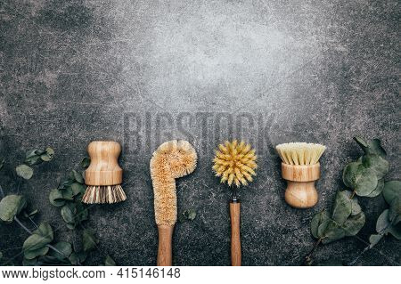 Eco Friendly Plant Based Cleaning Brush Set, Bamboo Kitchen Scrub Brush Set Of 4. Zero Waste Food Cl